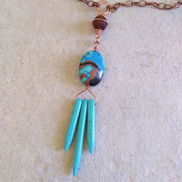 Boho Southwestern Wild Child Vibes! X-Long Turquoise & Brown Statement Necklace - Picture 3 of 12